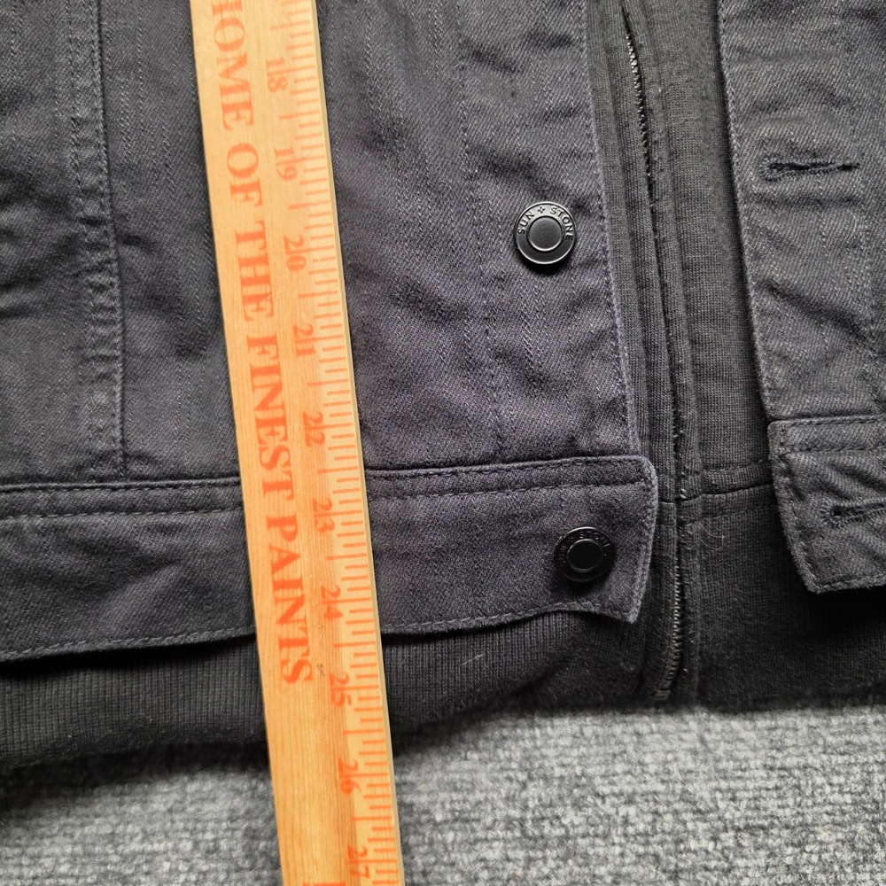 Sun + Stone Mens XL Black Hooded Trucker Jacket Layered Look Full Zip Jacket - Picture 6 of 10